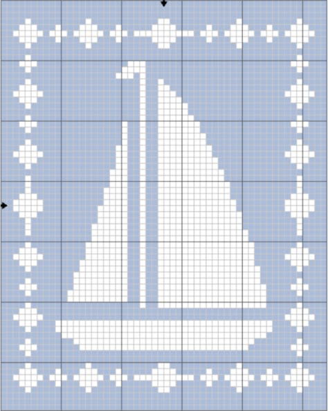 Filet Sailboat Blanket Crochet Pattern - The Lavender Chair C2c Graphgan Charts Free Easy, Crochet Sailboat, Free Filet Crochet Patterns, Filet Crochet Patterns, Lavender Chair, The Lavender Chair, Sailboat Pattern, Crochet Patterns Filet, Fillet Crochet Patterns