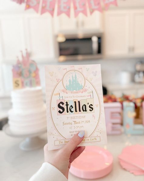 The blog post sharing every detail of Stella’s Disneyland-themed birthday is up! #disney #disneyland #disneylandparty #disneyparty #minniemouse #mickeymouse #partytheme #birthdayparty #birthdaycake #birthdayinvitation #birthdayballoons #birthdayparties #toddlerparty #toddlerpartyideas #momlife #momoftwo Disneyland Birthday Invite, Disneyland Theme Birthday Party Invitation, Disney Tea Party Birthday, Disneyland Birthday Party Invitations, Disneyland Party Theme Birthday, Disneyland 1st Birthday Theme, Disney World 2nd Birthday, Disney Party Invites, Disneyland Party Invitations