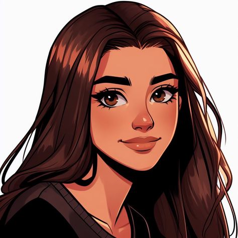 Brunettes Cartoon Characters, Cartoon Girl Profiles, Drawing Brown Eyes, Brown Hair Brown Eyes Cartoon Girl, Brown Hair Cartoon Girl Aesthetic, Brown Haired Female Character Design, Straight Hair Cartoon, Character Inspo Girl, Brown Girl Cartoon