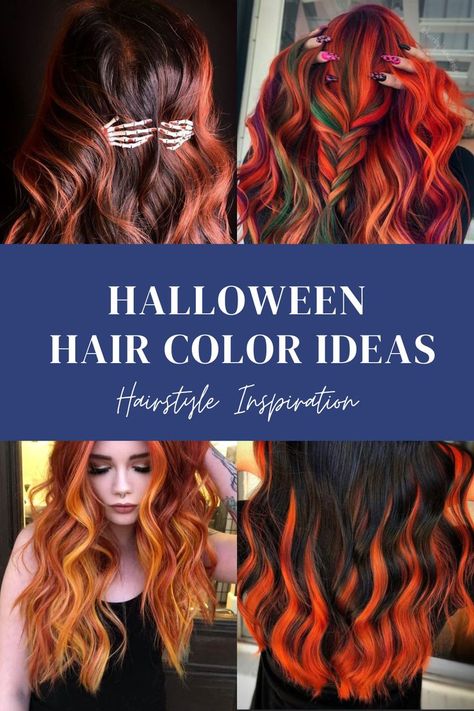 Looking for the perfect Halloween hairstyle? We’ve compiled the selection of over 30 most creative Halloween hair color ideas, to give you plenty of inspiration for a cool hairstyle for Fright Night. Purple Hair For Fall, Bright Fall Hair Color Ideas, Halloween Hair Color Ideas For Brunettes, Halloween Balayage, Crazy Fall Hair Colors, Fall Colored Hair Ideas, Spooky Season Hair Color, Halloween Highlights Hair, Halloween Ideas For Red Hair