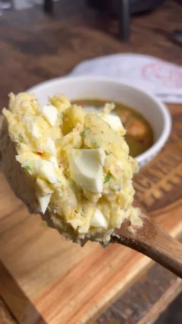 Potato Salad Gumbo Recipe Louisiana, Gumbo Ingredients, Backyard Food, Creole Mustard, Food At Home, Gourmet Chef, Cajun Recipes, Green Onion, Russet Potatoes