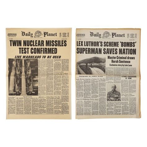 Daily Planet Newspaper, Superman 1978, Daily Planet, Film Props, Cover Page, Cover Pages, Superman, Newspaper, Planets