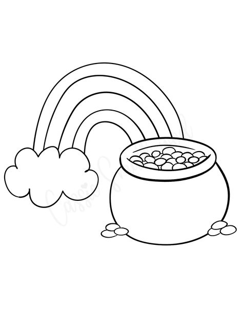 rainbow and pot of gold coloring page and template free printable pdf Rainbow With Pot Of Gold Drawing, Pot Of Gold Printable Free, Pot Of Gold Template Printables, Pot Of Gold At The End Of The Rainbow, Rainbow Template Free Printable, Pot Of Gold Drawing, Pot Of Gold Template, Pot Of Gold Printable, Rainbow With Pot Of Gold