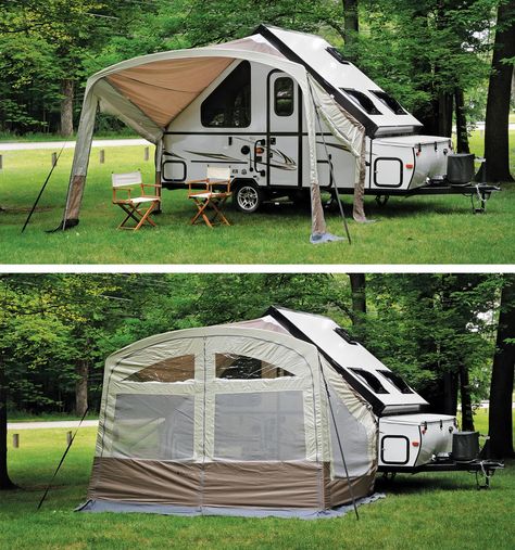 T-Series awning & screen-room Aframe Camper Ideas, Aframe Camper, A Frame Camper Remodel, A Frame Camper Hacks, A Liner Camper Remodel, Pop Up Camper Awning, A Liner Camper Ideas, Aliner Camper Ideas, Rv Screened Awning