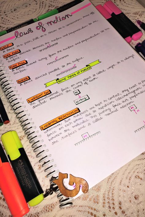 Get Newton's Laws of motion | Beautiful handwritten lecture | cute notes | contains Force, pure push, pure pull, shear like | orange subheading in ribbon banner | with Pink Heading design... #newtonslaws #lawsofmotion #Physicsnotes #Notes #Physics #handwritten #cutenotes #coolnotes #NotesDesign #Collegenotes #takingnotes #BeautifulNotes #headings Banner Design For Notes, Heading And Subheading Ideas, Newtons Law Of Motion Notes, Force And Laws Of Motion Notes, Laws Of Motion Notes Class 11 Aesthetic, How To Make Physics Notes, Force And Motion Notes, Lesson Notes Ideas, How To Take Physics Notes