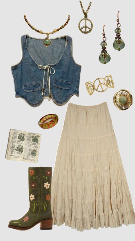 70s boho hippie outfit #outfitinspo #vintage #hippie #boho #70s Hippie Clubbing Outfits, 70s Boho Outfits, 70s Hippy Fashion, 2010s Boho, Cowgirl Hippie Outfits, 70s Cowgirl Outfit, 2000s Boho Fashion, Western Hippie Outfits, Hippie Outfits 70s Costume