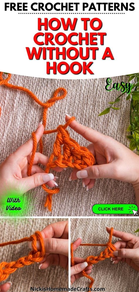 Easy Finger Crochet Tutorial. Learn to crochet without a hook and crochet beanies, cowls and other free crochet patterns with super bulky yarn easily using finger crochet. How To Crochet For Beginners Without A Hook, Finger Crochet Tutorial, Crochet Without Needles, Crochet Without Hook, How To Crochet Without A Hook, How To Crochet With Your Hands, How To Finger Crochet, How To Crochet With Your Fingers, Finger Crochet For Beginners