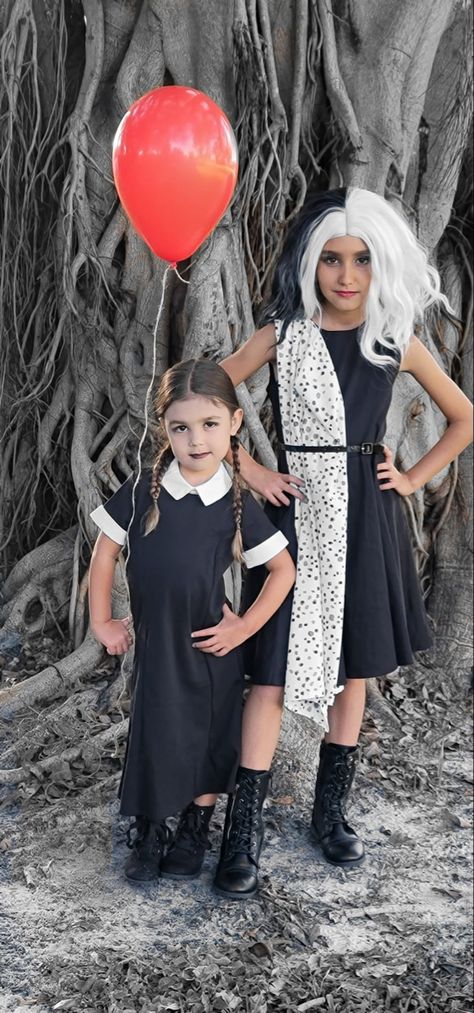 Wednesday Addams & Cruella De Vil Mommy Diy, Kids Halloween Costume, Halloween Costume Idea, Kids Halloween, Wednesday Addams, Halloween Costumes For Kids, Halloween Kids, Halloween Diy, Halloween Costume