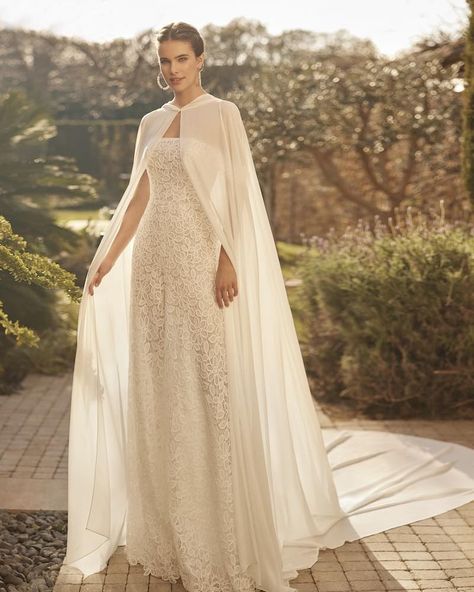 Wedding Cape Dress, Wedding Dress With Cape Sleeves, Cape Wedding Dress, Trouser Suit, Detachable Sleeves, Wedding Cape, Strapless Neckline, Suit Dress, Guipure Lace