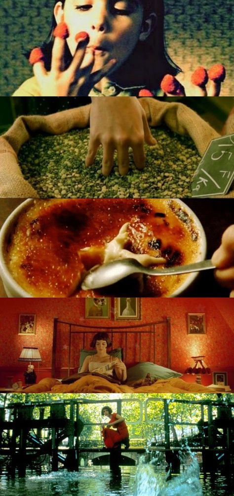 Raspberry, seeds, creme brulee, room and lake frame. Amélie Poulain Wallpaper, Amelie Aesthetic, Movies About Food, Audrey Tautou, Picture Art, Film Movie, Amelie, The Movie, Warm And Cozy