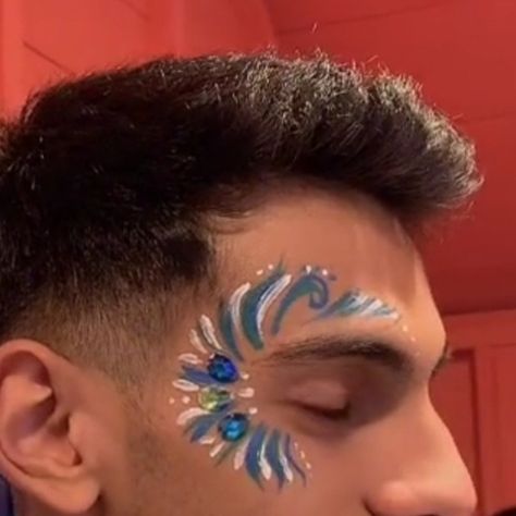 Mens Face Paint, Glitter Face Makeup, Neon Face Paint, Blue Face Paint, Glitter Face Paint, Music Festival Makeup, Festival Face Paint, Festival Makeup Rave, Glitter Bar