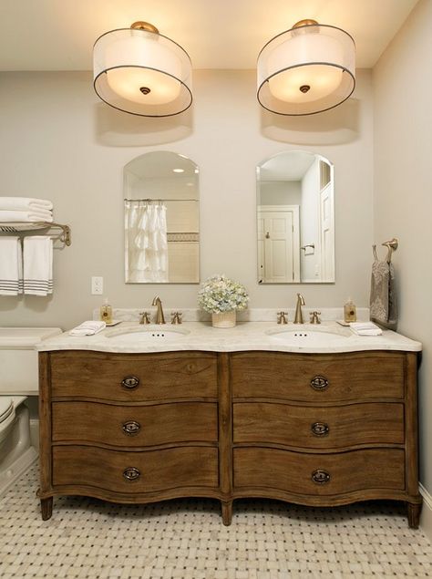 Dresser Vanity Bathroom, Bathroom Vanity Designs, Bathroom Sink Cabinets, Diy Bathroom Vanity, Dresser Vanity, Bad Inspiration, Vanity Design, Double Vanity Bathroom, Trendy Bathroom