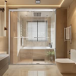 ZJT 56-60" W x 76" H Double Sliding Shower Door Aluminium Alloy Frame, Bathroom Glass Door with 5/16" (8mm) Thick SGCC Tempered Clear Glass,Handle,Chrome Door Aluminium, Bathroom Glass Door, Frame Bathroom, Sliding Shower Door, Glass Bathroom, Shower Door, Shower Doors, Glass Door, Aluminium Alloy