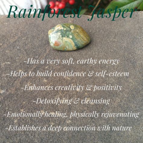 Rainforest jasper is the green version of rhyolite found in Australia. It has a very strong earth connection & connects to everything in nature including animals. It is a great healing stone that helps to build you up. Crystal Reading, Shiny Rocks, Colourful Stones, Earth Connection, Crystal Tips, Healing Methods, Crystal Rocks, Healing Rocks, Rainforest Jasper