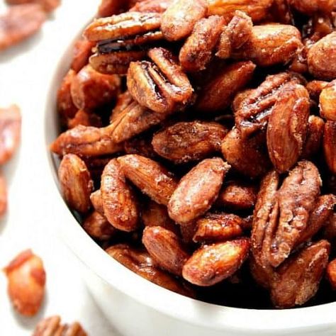 Crock-Pot® Candied Spiced Nuts Recipe - Crunchy Creamy Sweet Keto Pecans, Pecans Recipes, Candy Pecans, Coated Pecans, Roasted Pecans Recipe, Fridge Food, Candied Pecans Recipe, Dinner Desserts, Pantry Food