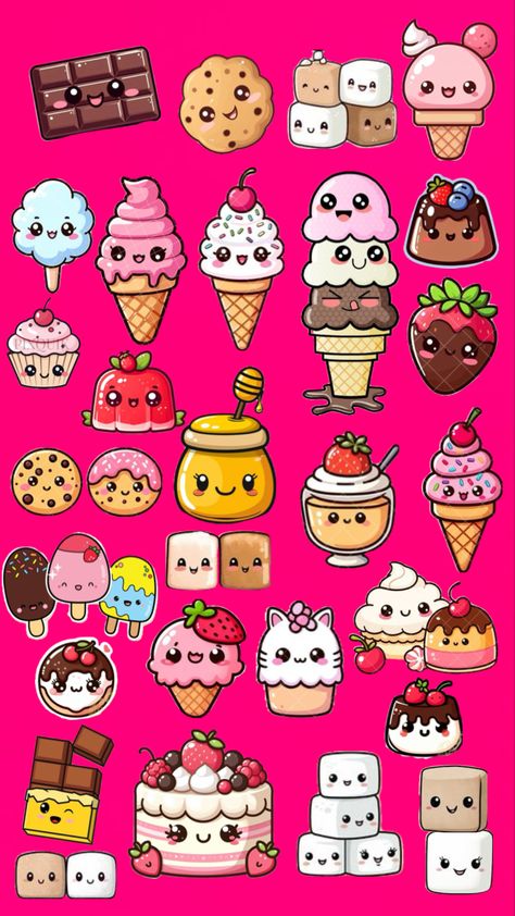 #kawaii #desserts Kawaii Desserts, Clock Craft, Preppy Inspiration, Cute Easy Doodles, Doodle Art Drawing, Kitty Drawing, Cute Food Drawings, Hello Kitty Drawing, Fashion Illustration Sketches