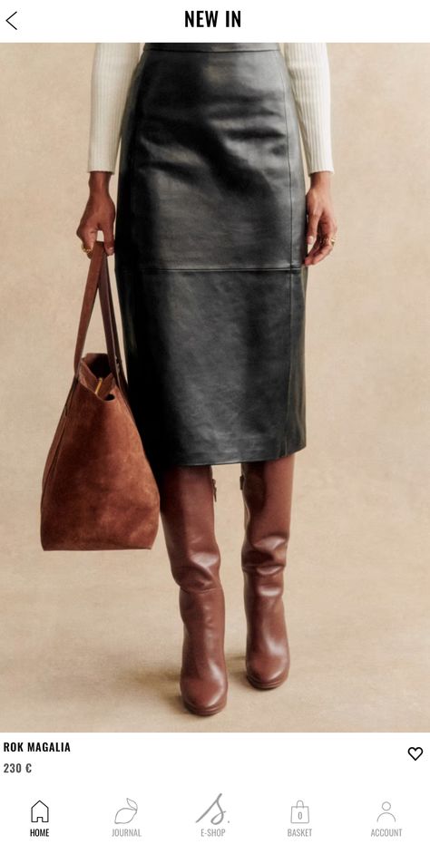 Brown Leather Midi Skirt Outfit, Leather Midi Skirt Outfit, Black Leather Midi Skirt, Brown Leather Skirt, Midi Skirt Outfit, Leather Midi Skirt, Miniskirt Outfits, Leather Pencil Skirt, Skirt Outfit