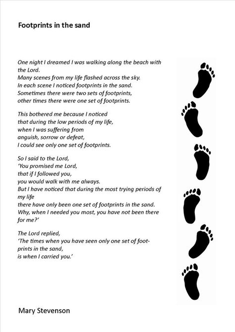 Footprint in the sand Footprint In The Sand, Footprints Poem, Footprints In The Sand Poem, Footsteps In The Sand, Body Preschool, Sand Drawing, Footprints In The Sand, Bookmark Craft, Sunday School Activities