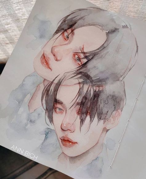 Txt Watercolor, Yeonjun Sketch, Kpop Watercolor, Yeonjun Drawing, Txt Drawings, Watercolor Fanart, Watercolor Art Face, 얼굴 그리기, Kpop Drawings