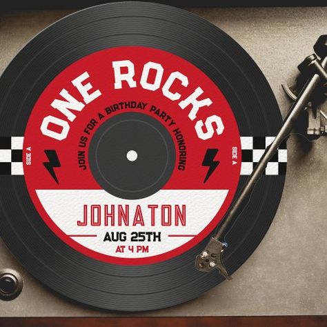 $2.19 | One Rocks Vinyl Record Rock n Roll 1st Birthday - one rocks, one rocks 1st birthday invitation, rock n roll, vinyl record 1st birthday invitation, retro vintage, rockstar, rocked one year, unique 1st birthday invitation, boys 1st birthday invitation, music Rockstar Birthday, Rockstar Birthday Party, Birthday Cheers, Retro Birthday, 1st Birthday Invitation, Party Rock, Boy Birthday Invitations, Birthday Supplies, Kids Party Themes