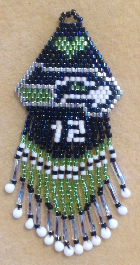 Seahawk Earrings, Beading Board, Fringed Earrings, Beaded Medallion, Beading Earrings, Medicine Pouch, Native Beading Patterns, Beaded Stuff, Seahawks Fans