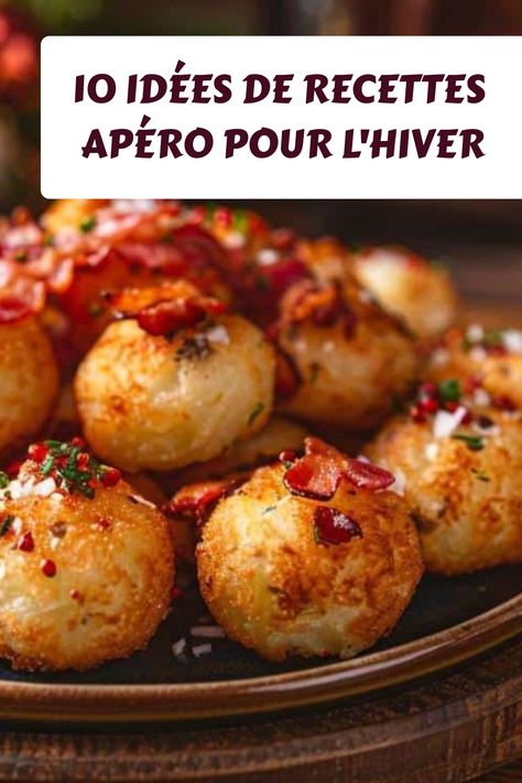 10 idées de recettes apéro hivernales, beignets salés garnis de bacon. Apero Ideas Appetizers, Christmas Buffet, Tapenade, Grow Your Own Food, Burritos, Parmesan, Pickles, Toast, Food And Drink