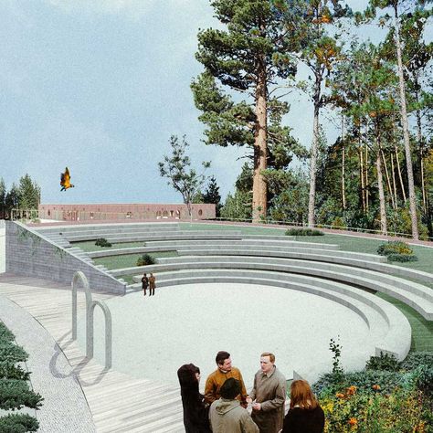 Amphitheater Architecture, Landscape Architecture Diagram, Landscape Stairs, Urban Design Architecture, Concept Models Architecture, Outdoor Theater, Architecture Collage, Architecture Concept Drawings, Urban Park