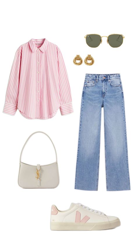 Outfit, clothes, pink, white, jeans, zara, Casual Modest Summer Outfits, Apple Shape Outfits, Parisian Outfits, Stylish Outfits Casual, Simple Casual Outfits, Modest Outfit Ideas, Smart Casual Work Outfit, Look Casual Chic, Comfy Casual Outfits