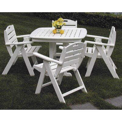 POLYWOOD® Nautical Dining Table Finish: White, Size: 37" Nautical Patio, Low Back Dining Chairs, Carefree Style, Metal Dining Table, Plastic Wood, 5 Piece Dining Set, Patio Dining Chairs, Patio Dining Set, Outdoor Dining Set