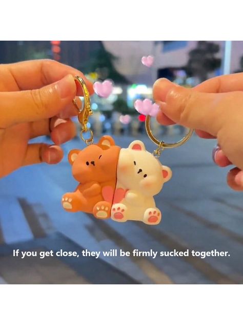 2pcs Women's Cute Cartoon Bear Magnetic Keychain, Couple Keyring With Small Pendant Gift, Suitable For Carrying Plush Toy Keychain SetI discovered amazing products on SHEIN.com, come check them out! Keychain Couple, Diy Keyring, Clay Bear, Toy Keychain, Cute Cartoon Bear, Clay Keychain, Couples Keychains, Birthday Inspo, Trinket Trays