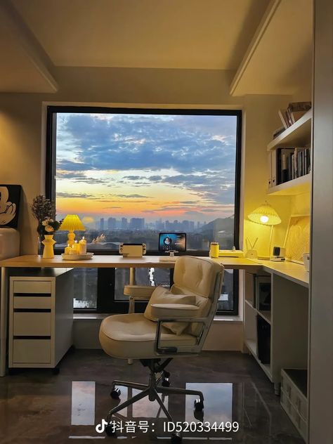 Small Cozy Apartment, Cozy Study, Office With A View, Fancy Bedroom, Aesthetic View, Work And Study, Dream Apartment Decor, Apartment Office, Study Area