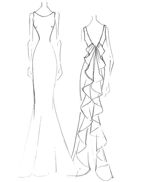 Bhldn Wedding Dresses, Gown Sketch, Croquis Fashion, Gown Drawing, Bhldn Wedding, Fashion Illustration Tutorial, Fashion Design Template, Fashion Drawing Sketches, Bridesmaid Dresses Formal