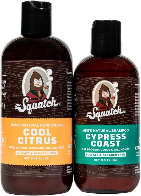 Dr. Squatch Citrus & Cypress Men's Shampoo + Conditioner Hair Bundle - Keeps Hair Looking Full, Healthy, Hydrated Dr Squatch, Hair Care Kit, Hair Care Kits, Mens Shampoo, Conditioner Hair, Natural Conditioner, Shampoo And Conditioner Set, Patchouli Oil, Natural Bar Soap