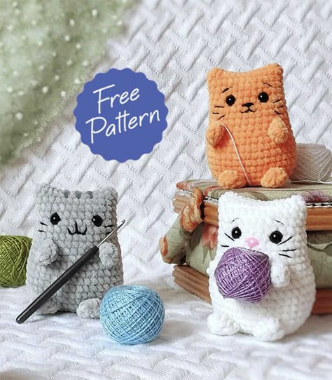 Sumikko Gurashi Crochet Pattern, Easy Crochet Critters, Free Crochet Doll Patterns Easy, Crochet Cat Arigumi, Dumpling Cat Crochet Pattern, Christmas Cat Crochet Pattern Free, Orange Cat Crochet Pattern, Small Cat Amigurumi Free Pattern, Crochet Fluffy Cat Free Pattern