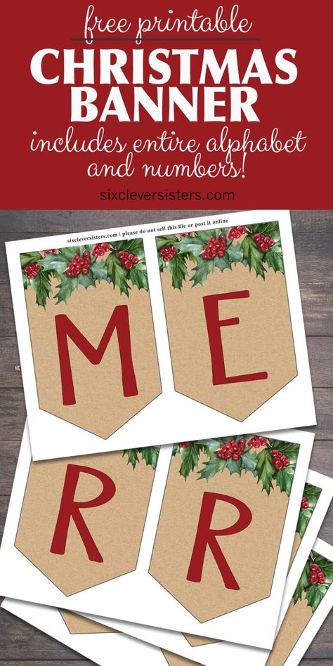 Free Printable Christmas Banner | Merry Christmas Banner Printable | Christmas Banner Printable Free | Printable Christmas Banner Free | Merry Christmas Banner Free Printable | Download on the Six Clever Sisters blog to decorate for the holidays! Christmas Wreath Bulletin Board, Christmas Banner Free Printable, Merry Christmas Banner Printable Letters Free, Merry Christmas Banner Printable Free, Merry Christmas Letters Free Printables, Merry Christmas Banner Printable Letters, Merry Christmas Banner Printable, Christmas Banner Printable, Ideas Decoracion Navidad