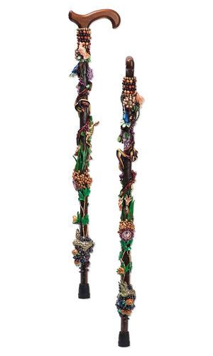 Jewelry Design - Walking Cane with Cultured Freshwater Pearls, Kato Polyclay™ and Wood Beads - Fire Mountain Gems and Beads Beaded Walking Cane, Decorated Walking Cane, Cane Decorations Walking, Bedazzled Cane, Walking Cane Decorating Ideas, Decorated Mobility Aid, Cool Canes, Cool Walking Canes, Year Journal