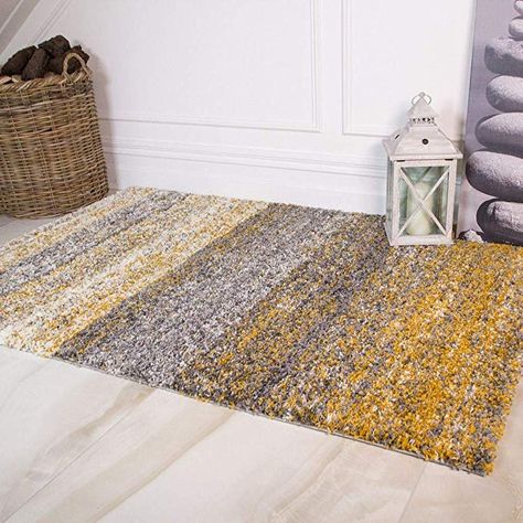 Murano Grey Ochre Yellow Mustard Gold Cream Striped Thick Shaggy Shag Warm Living Room Rug Floor Rugs Living Room, Shaggy Rugs, Living Room Warm, Rug Direct, Shaggy Rug, Living Room Area Rugs, Buy Rugs, Striped Rug, Living Room Grey