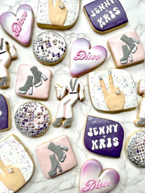 Party Cookies Decorated, Bach Cookies, Queen Cookies, Disco Ball Wedding, Bachelorette Party Cookies, Birthday Party Cookies, Bachelorette Cookies, Bridal Cookies, Disco Bachelorette