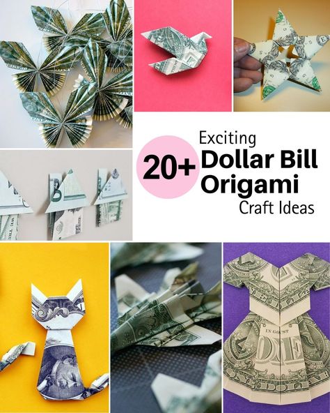 Dollar Bill Origami Dollar Bill Folding, Dollar Origami Easy Step By Step, Dollar Bill Origami Easy Step By Step, Folding Dollar Bills Easy Step By Step, Origami Dollar Bill, Fold Dollar Bill, Easy Money Origami, Memorydex Ideas, Money Folding