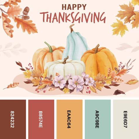 30 Thanksgiving Color Palettes for Rustic Designs - Color Meanings Non Traditional Fall Colors, Color Schemes Colour Palettes Hex Codes, Fall Pallet Ideas Color Palettes, Spring Autumn Color Palette, Color Palettes For Coloring Books, Celebration Color Palette, October Colour Palette, Pumpkin Patch Color Palette, Art Color Pallets