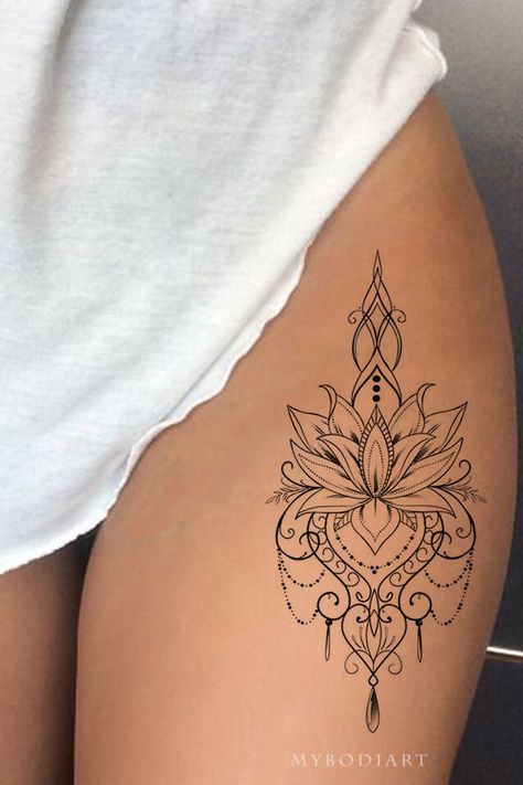 Shop Temporary Tattoos at www.MyBodiArt.com Thigh Tats, Lotus Chandelier, Tattoo Ideas For Female, Chandelier Tattoo, W Tattoo, Tattoo Sheets, Hip Tattoo Designs, 2 Tattoo, Tattoo Sheet