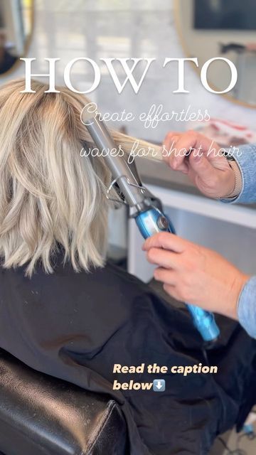 Loose Waves With Flat Iron Short Hair, Shirt Hair Curls Waves, How To Curl Med Length Hair, How To Style A Messy Bob Hair Tutorials, How To Curl Long Bob, Short Waved Hair, Curl Short Hair With Curling Iron, How To Curl Shoulder Length Hair, Curl Wrap