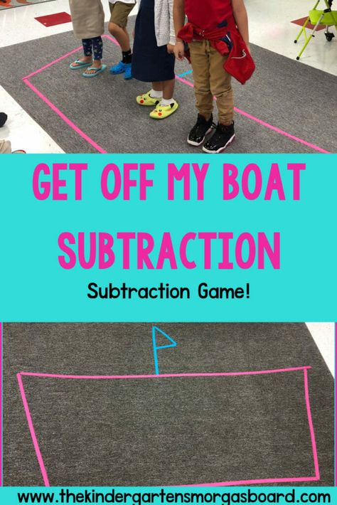 Grade 1 Subtraction Activities, Get Off My Boat Subtraction Game, Subtraction Hands On Activities, Subtraction Ideas For Kindergarten, Subtraction Activities For Preschool, Teaching Subtraction Kindergarten, Kindergarten May Activities, Fun Subtraction Activities, Subtraction Centers Kindergarten