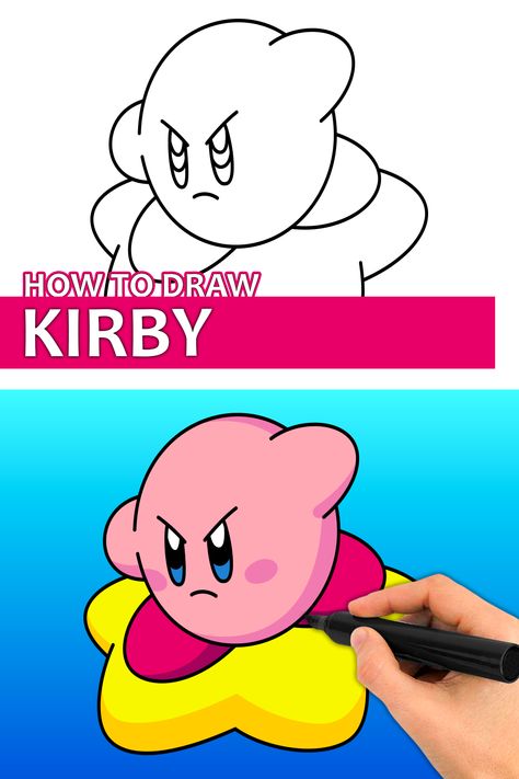 Learn how to draw Kirby riding a warp star with this step by step drawing tutorial video. Enjoy! ♥ #kirby #nintendoart #videogames #gamecharacter #howtodraw #easydrawingforkids #easydrawing #drawingtutorial #learntodraw How To Draw Kirby, Star Easy Drawing, Draw Kirby, Video Game Drawings, Draw Video, Game Drawing, Easy Drawing Tutorial, Easy Drawings For Kids, Nintendo Art