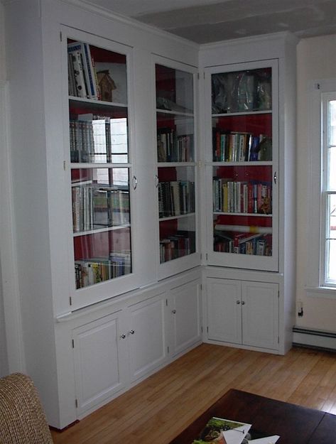 Billy Bookcase With Doors, Glass Office Doors, White Corner Cabinet, Glass Shelves In Bathroom, Glass Shelves Decor, Bookshelf Door, Glass Shelves Kitchen, Diy Storage Bench, Bookcase With Glass Doors