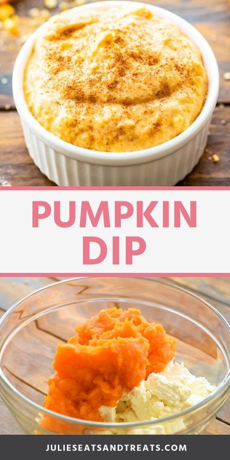 Quick and easy Pumpkin Dip recipe perfect for a no-bake dessert dip and treat in the fall! It's creamy of the cream cheese base and spiced with ginger and cinnamon. Dip your graham crackers, gingersnaps, apples, bananas and more in this easy dip recipe! #pumpkin #dip Sweet Pumpkin Dip, Easy Pumpkin Dip, Pumpkin Dip Recipe, Pumpkin Cheesecake Dip, Pumpkin Pie Dip, Dessert Dip, Biscuits Graham, Pumpkin Dip, Pumpkin Recipes Easy