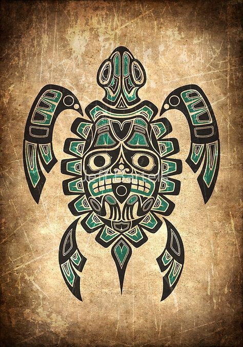 Arte Haida, Turtle Poster, Sea Turtle Tattoo, Turtle Tattoo Designs, Maori Tattoos, Polynesian Tattoo Designs, Kunst Tattoos, Sea Turtle Art, Haida Art