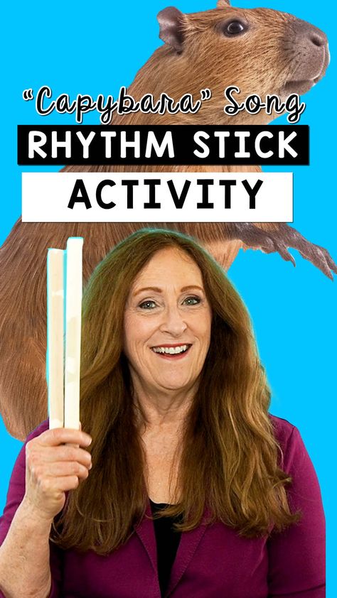 Hey! Capybara wants to play rhythm sticks with your elementary music kids! Get this free rhythm stick activities with capybara showing how to play the rhythm sticks. It's a freebie when you subscribe to https://www.singplaycreate.com/subscribe WATCH THE TUTORIAL to learn how to use this fun song in a rhythm stick activity. https://youtu.be/nkrLKhtgWaM #elementarymusiceducation #generalmusicteacher #musiceducation #musiceducator " Rhythm Stick Activities, Rhythm Stick Songs, Hybrid Homeschool, Stick Activities, Montessori Music, Music Classroom Management, Kodaly Songs, Toddler Music, Rhythm Sticks