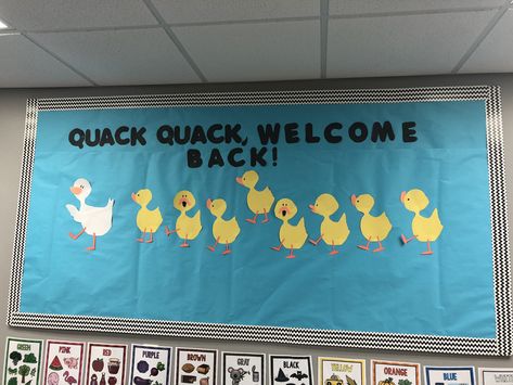 “Quack quack welcome back” August bulletin board. Welcome To 1st Grade Bulletin Board, Bulitten Board Ideas Back To School, Back To School Bulletin Boards Kinder, Welcome Back Bulletin Boards, Bulletin Board Ideas For Work Offices, Welcome To Our Patch Bulletin Board, Bulleting Board Welcome Back, August Bulletin Boards, Middle School Bulletin Boards