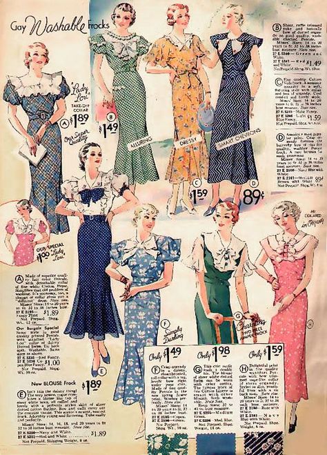 1934 cotton dresses History Decor, Clothing Ads, Vintage Fashion 1930s, 1930 Art, 1930 Fashion, 1930's Fashion, 1930s Style, Robes Vintage, Historic Clothing